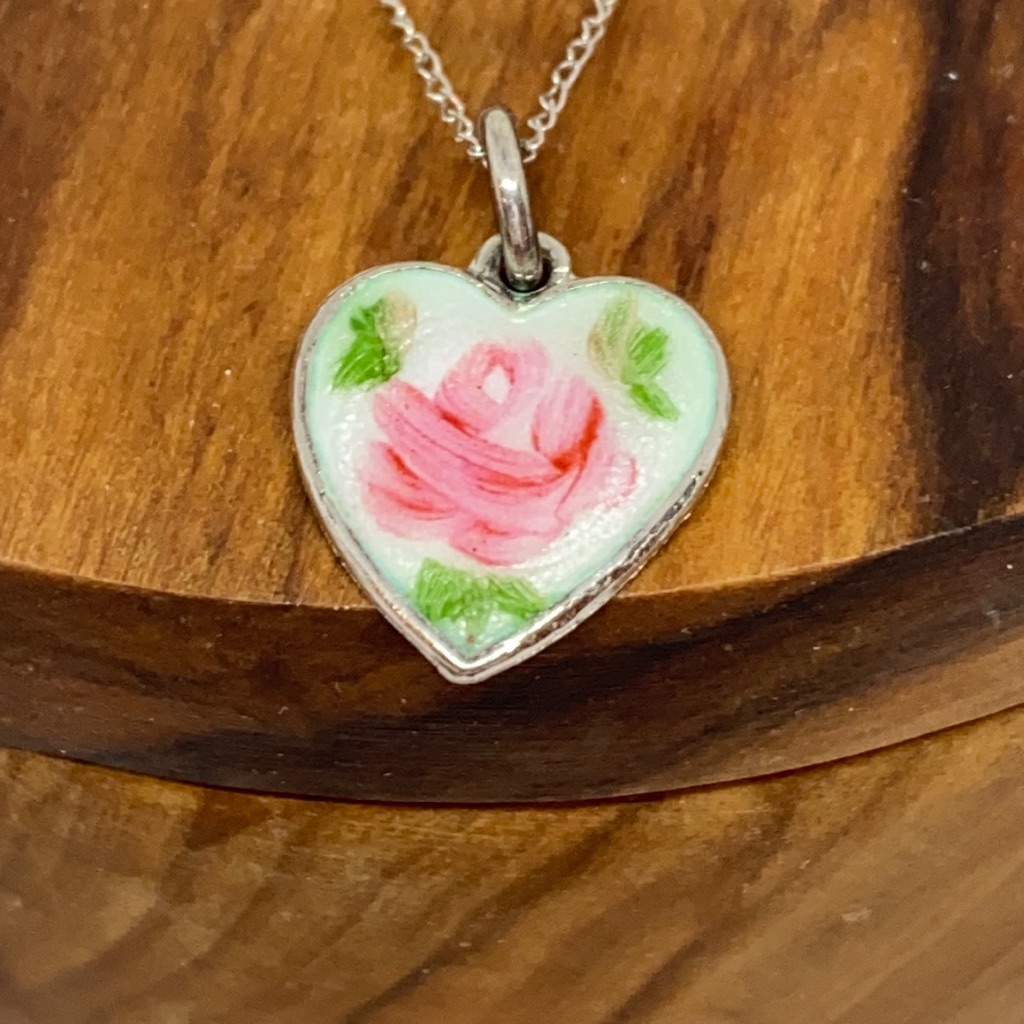 Silver Enameled Heart Pendant And Chain